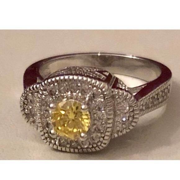 New Lab-Created Yellow Citrine CZ Silver Ring 6 - Picture 5 of 8